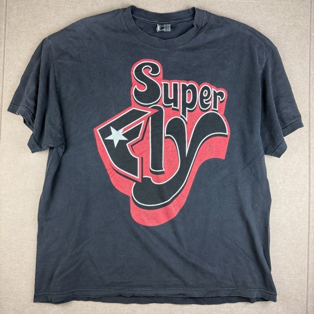 Vintage Famous Stars & Straps Shirt Mens 2XL Black Super Fly Skate‎ Tee Y2K